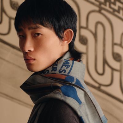 HERMES エルメス スーパーHレザーパッチスカーフ メンズ マフラー